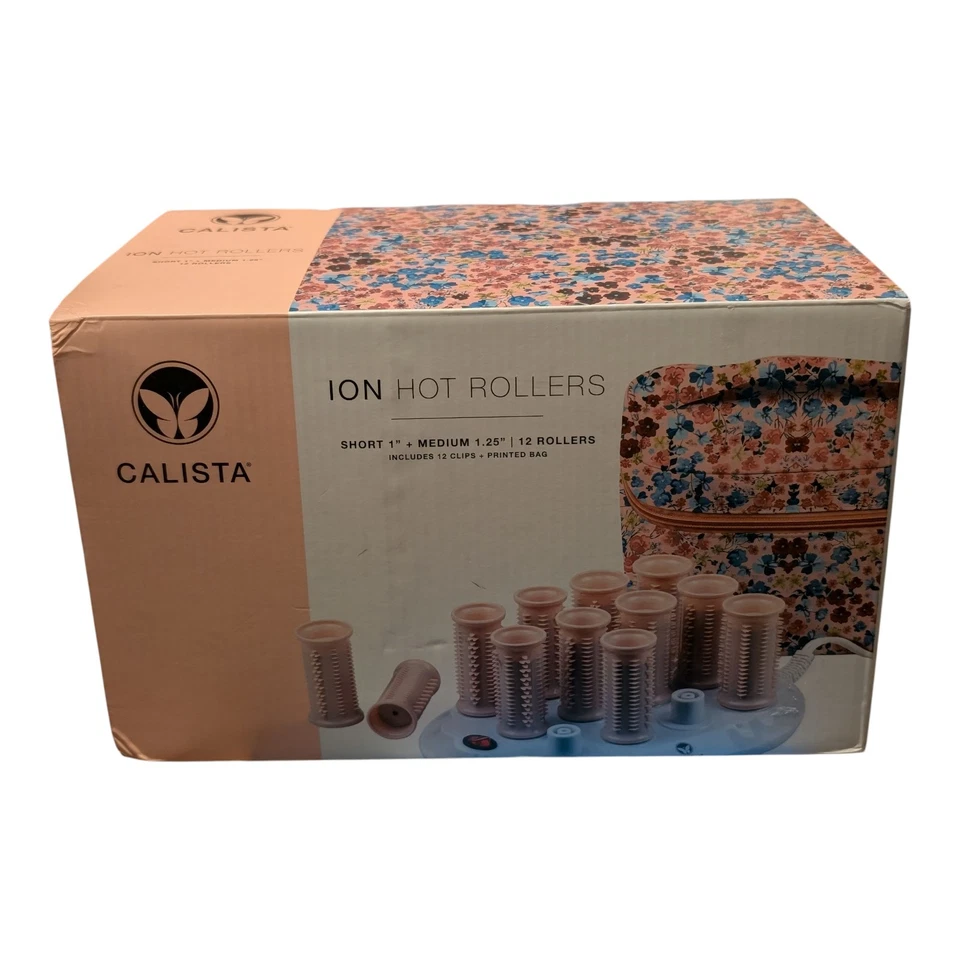 Calista Tools Ion Hot Rollers 12 - 1" Short 1.25" Medium Clips Stand Case Pink