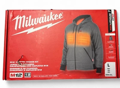 Milwaukee 306G-21L Men’s M12 Gray Heated Hoodie Kit Size L - Image 1 of 4