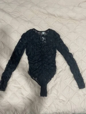 Blusa Top H&M Para Mujer Encaje Manga Larga Cuadrada Negra Talla M Foto 1 de 4