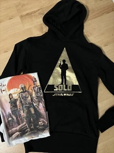 Boys Star Wars Mandalorian T-shirt & Han Solo Hooded Top Size X Small Black - Picture 1 of 5