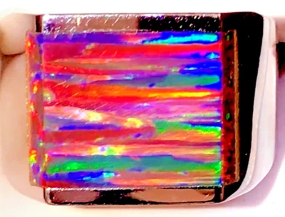 男式 9.25 生动红色黑色火焰蛋白石戒指纯银 925 原型 — 第 1/4 张图片