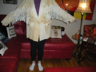 Abrigo M. Julian Vintage Cuero Flecos Talla Mujer Talla 12 Color Crema/Bronceado Foto 1 de 4