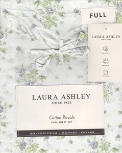 Laura Ashley Full Sheet Set Rosebud Diva Grey 4pc Cottage Farmhouse Chic Green - Picture 1 of 4