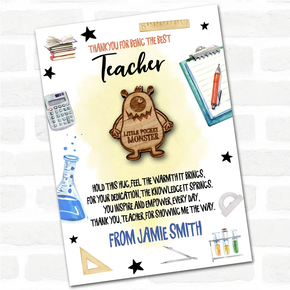 Antenas monstruo de un ojo amarillo gracias maestro regalo personalizado abrazo de bolsillo Foto 1 de 1