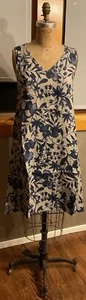 Neu mit Etikett verträumtes Kleid unter Flachs 100 % Leinen KLEIN natürlich & marineblau Blumenmuster Neu aus altem Lagerbestand - Bild 1 von 8