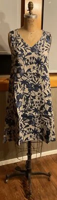 Nuevo con etiquetas Vestido de ensueño Under Flax 100 % lino PETITE natural y azul marino floral Nuevo de Lote Antiguo  Foto 1 de 4
