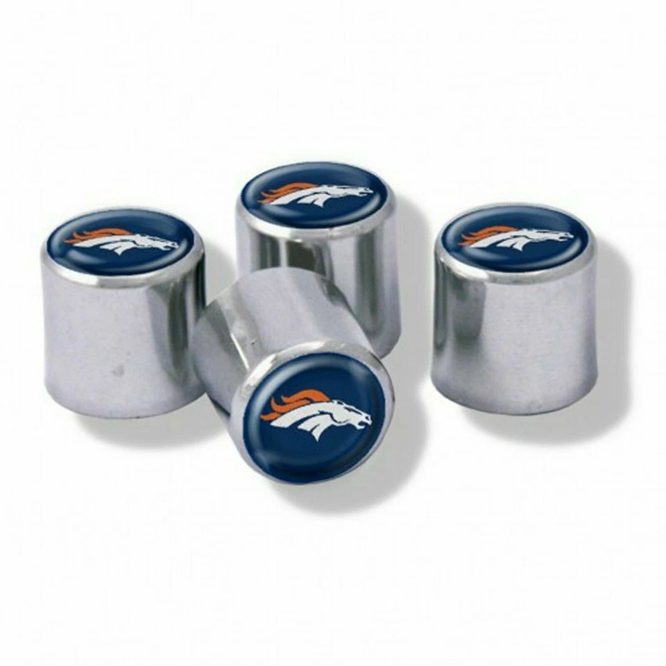 Chrome Plastic Football Denver Broncos Tire Valve Stem Cap Covers 4 PC Set