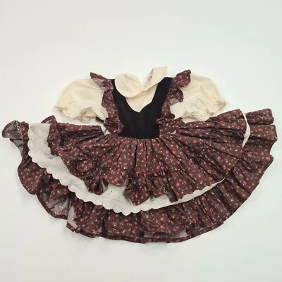 Vestido de terciopelo marrón floral de colección falda circular 3-4T Foto 1 de 4