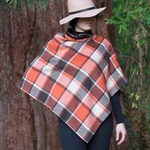 458. Handmade Orange check tweed Cape Poncho - Picture 1 of 8