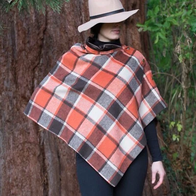 458. Handmade Orange check tweed Cape Poncho - Image 1 of 4