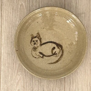 Pottery Bowl Cat Hand Painted Glazed Brown Artsy Country Farmhouse Kitten - Picture 1 of 5