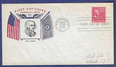 1939 FDC 2c coil John Adams-Presidential issue #841 Fidelity cachet - Image 1 of 2