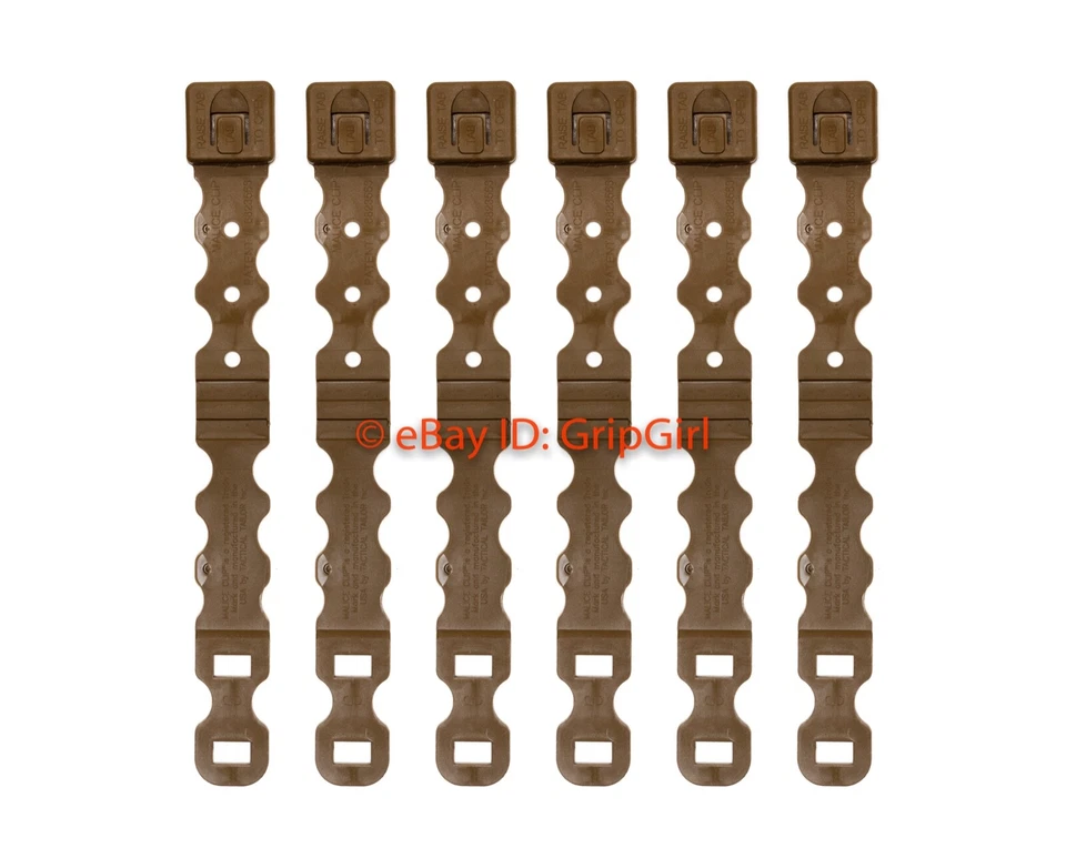 Paquete/lote de 6 clips tácticos de lucha de sastre ligeros cortos de coyote MOLLE Kydex OTW Foto 1 de 1