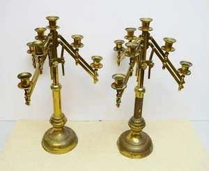 Par de candelabros de altar vintage de latón de 7 luces 19" ht (CU#212) - Imagen 1 de 12