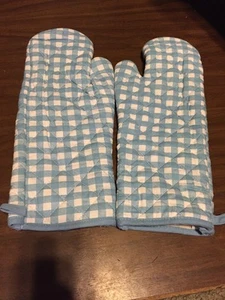 2~Oven Mitt Potholder Blue White Checker Country Quilted Hook Hot Pad New - Picture 1 of 7