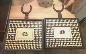 VINTAGE FOLKART RACE JOCKEY HAT GIRL/BOY-Wood MAT &FRAME:HORSESHOE/One-of-a-Kind - Picture 1 of 18