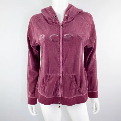 Sudadera con Capucha BCBGMAXAZRIA Terciopelo Talla XL Rojo Baya Lentejuelas Logo Manga Larga Cremallera Completa Foto 1 de 4