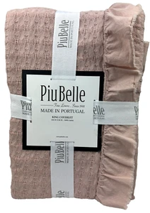 PiuBelle Portugal KING Coverlet Pink Peach Ruffled Edge - Picture 1 of 11