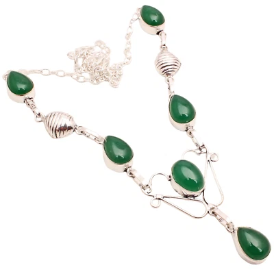 Verde Onice Gemma Placcato Argento Handmade Gioielli Collana Regalo 21 G N-766 - Immagine 1 di 3