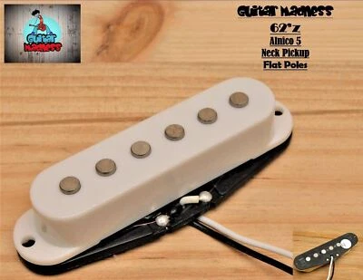 G.M. 62'z Alnico 5 Single Coil Neck Pickup FLAT POLES (White) - Image 1 of 4