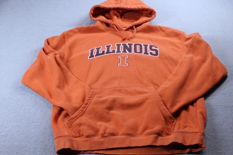 University Of Illinois Hoodie Adult Large Orange Hooded Sweatshirt Fighting Cover