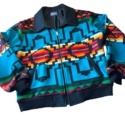 43 Vintage 80s Pendleton High Grade Western Wear Aztec Jacket Wool L talon zip - Image 1 of 4
