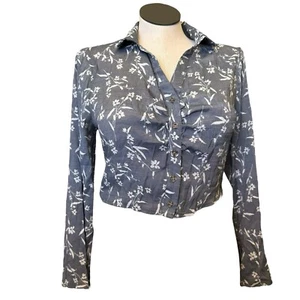 Wallflower Floral Long Sleeve Cropped Crinkled Rayon Blouse, Top, Size XL - Picture 1 of 5
