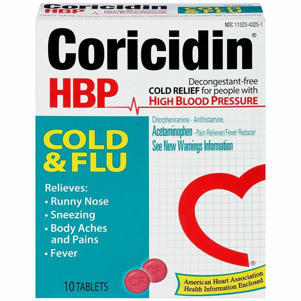 Coricidin HBP High Blood Pressure Cold & Flu: 10 tablets - Image 1 of 1