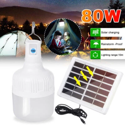 80W LED Solaire Lampe Ampoule Lumière Camping Extérieur Jardin Éclairage