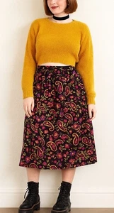 Vtg 90s Sag Harbor Pleated Black Paisley Midi Skirt, Gypsy Peasant Whimsigoth M - Picture 1 of 10