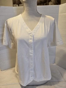 Vintage L.L. Bean Short Sleeve Button Down Cotton Jersey TShirt 80s 90s White - Picture 1 of 8