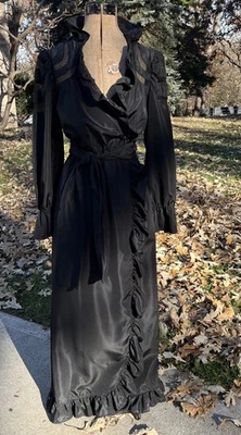 Vestido de Colección Nuevo de Lote Antiguo Christian Dior Negro Transparente con Volantes Bata Camisón Ropa de Salón L Foto 1 de 4