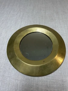 VTG SMALL BRASS METAL ROUND DECORATIVE ACCENT WALL MIRROR 1970s gold hanging - Picture 1 of 3