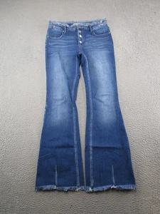 Kancan Damen blau Denim Knopfleiste Distressed Schlagjeans Größe 11/29 roher Saum - Bild 1 von 15