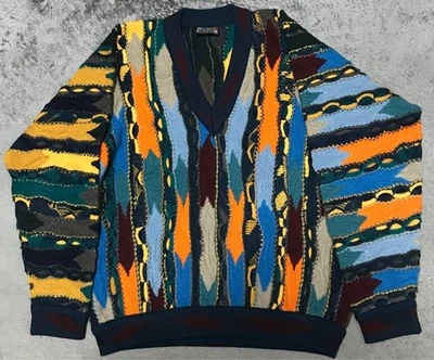 COOGI sweater 3D knit 100% Wool Size M Men's Multicolor V-Neck Body width 58cm - Image 1 of 4