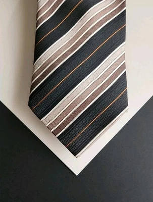 Corbata Croft & Barrow 100 % seda hecha a mano marrón a rayas Apx. 59" X 3 3/4" Foto 1 de 4