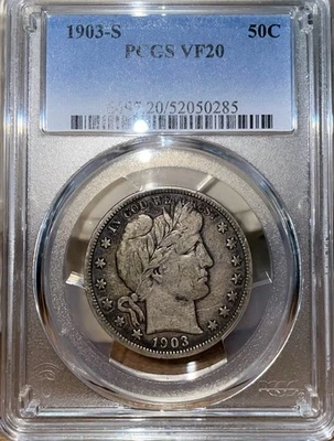 1903-S Barber Half Dollar 50c PCGS Certified VF20  New Holder! - Image 1 of 4