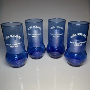4 Rosarito Beach Hotel Blue Optic Swirl Glass Tumblers Baja California Mexico - Picture 1 of 22