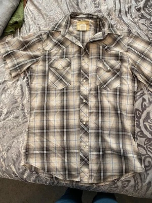 Wrangler Para Hombres M SS Perla A Presión Gris/Negro/Azul Cuadros Estilo Occidental Foto 1 de 3