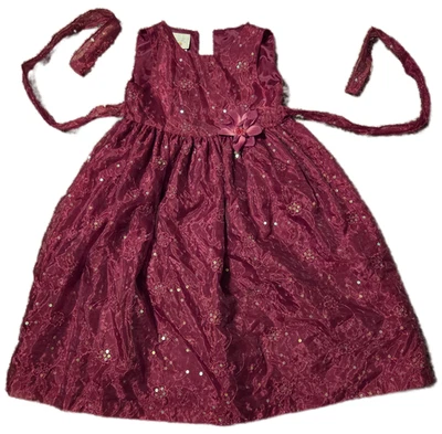 MARMELLATA GIRLS Size 6 FANCY Circle Maroon Glitter Lace Floral DRESS Occasion - Image 1 of 4