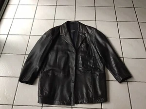 Echt Lederjacke Herren Pielini 54 Schwarz Vintage Lang - Bild 1 von 12