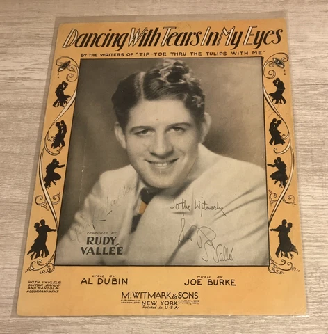 Rudy Vallee Autograph Sheet Music Cover Dancing With Tears In My Eyes Witmark Cover