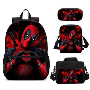 Deadpool Heart Movie Kids School Backpack Insulated Lunch Bag Pen Bag Value Lot - Picture 1 of 19