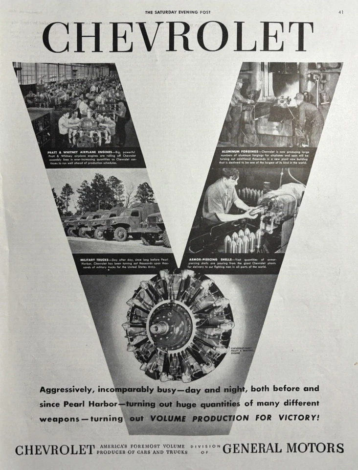 1942 Chevrolet Cars Trucks General Motors Victory Production WW II VTG Print Ad - Image 1 of 1