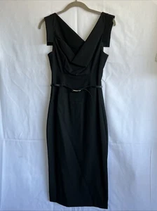 BLACK HALO Jackie O Belted Sheath Hollywood Celebrity Black Eclipse Dress Size 0 - Picture 1 of 17