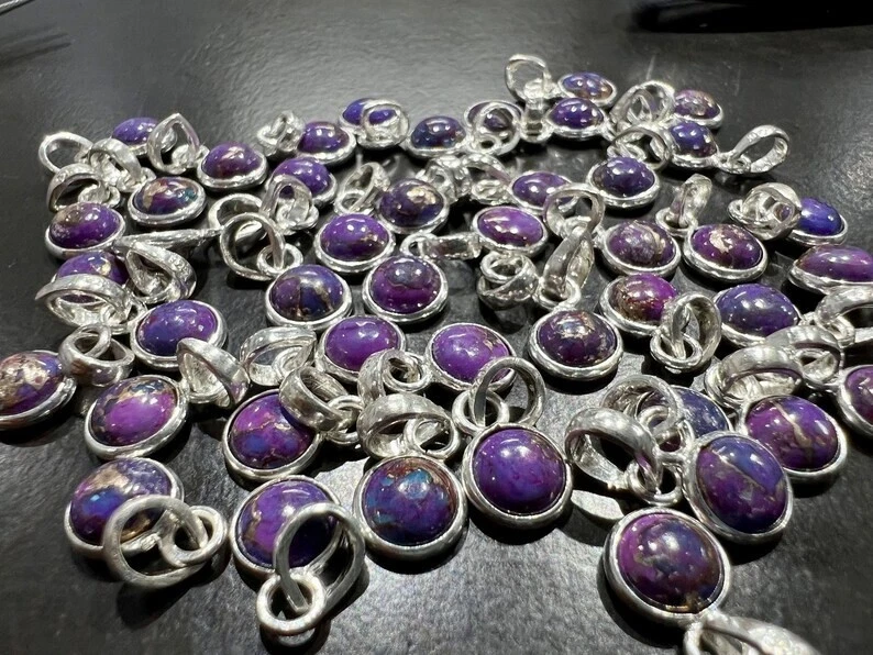 Lila Mohave Türkis Anhänger, Handgemacht Anhänger, 925 Sterling Silber Anhänger - Bild 1 von 4