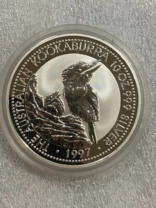 1997 AUSTRALIA $10 KOOKABURRA 10 OZ SILVER COIN ~ Perth Mint Capsule ~ PRISTINE - Picture 1 of 2
