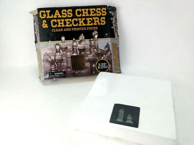 Glass Chess And Checkers set with Glass Chess Board Game New Open Damage Box  - Image 1 of 4
