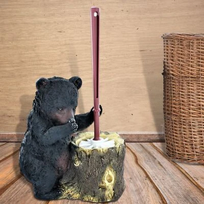 Bear Toilet Brush Holder – Rustic Resin Cabin Bathroom Accessory Set - Image 1 of 4
