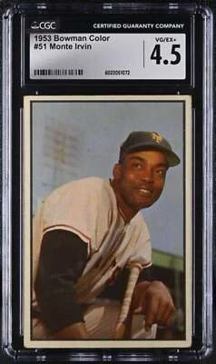 Bowman 1953 color #51 Monte Irvin CGC 4,5 en muy buen estado/excelente+ Gigantes de Nueva York 3404 Foto 1 de 2